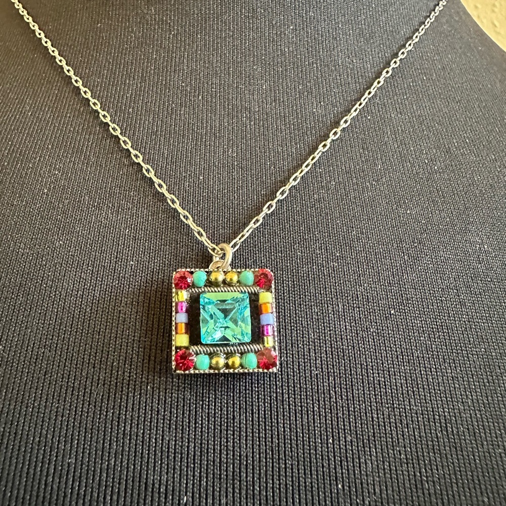 Vintage Firefly Teal Square Necklace